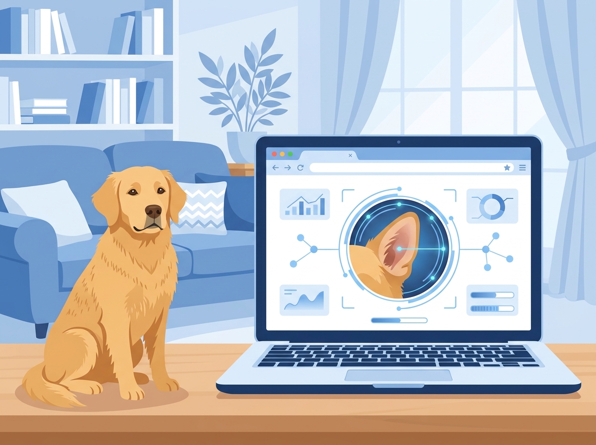 AI analyzing pet ear photo for infections and ear mites