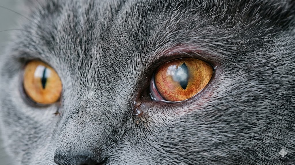 Corneal ulcer in a dog showing cloudy spot on the eye surface
