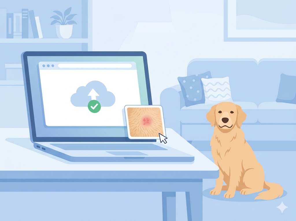 Upload a pet skin photo to PawCheck for AI analysis